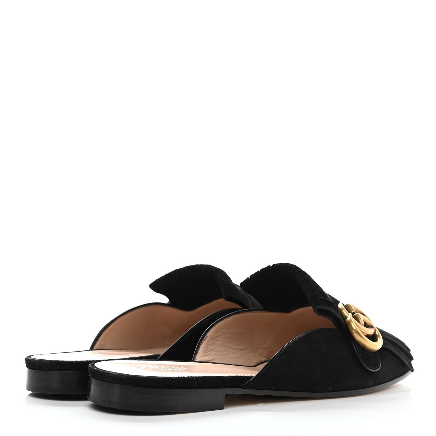 Kid Scamosciato GG Marmont Fringe Slippers 39 Black