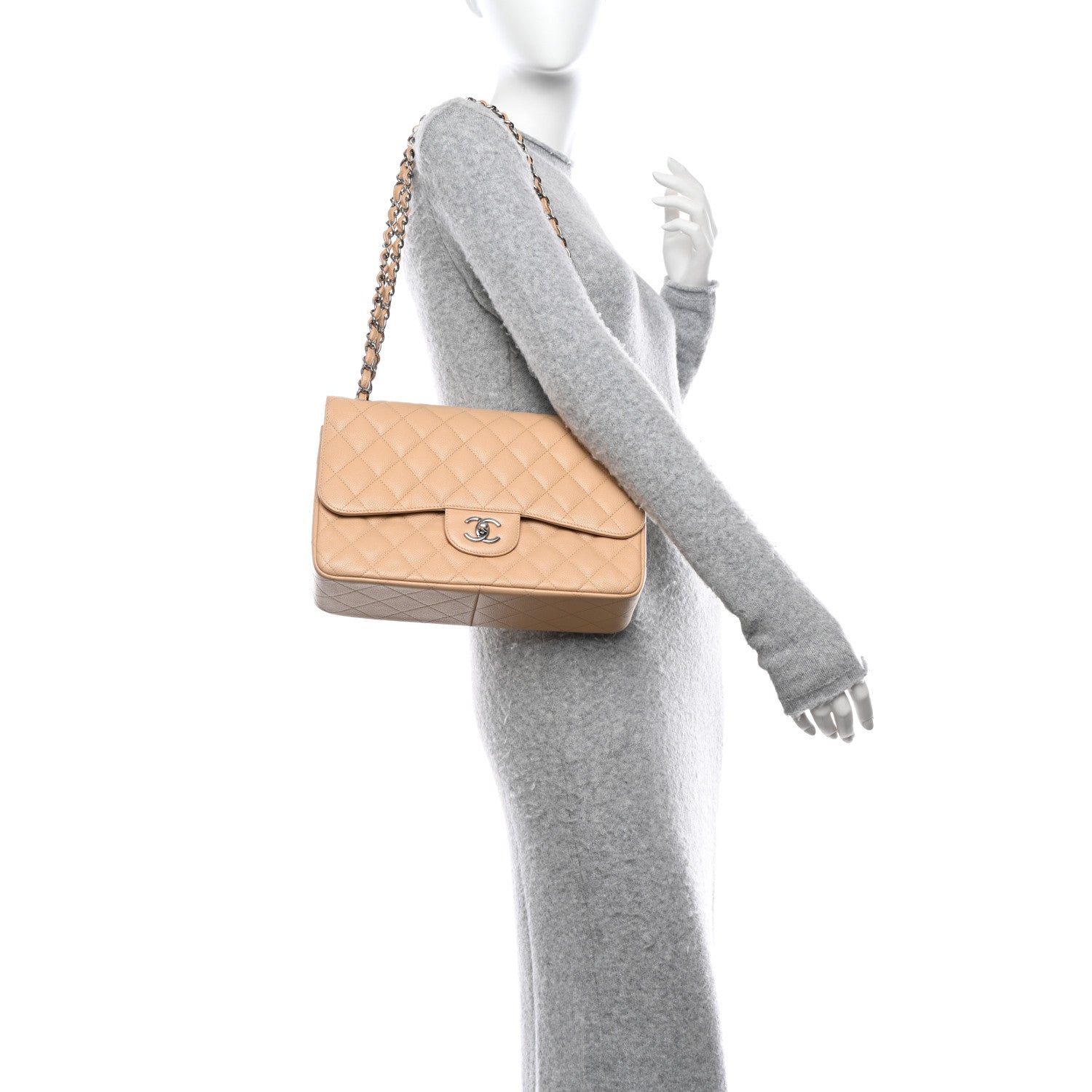 Chanel Caviar Quilted Jumbo Double Flap Beige Clair 2 of 11