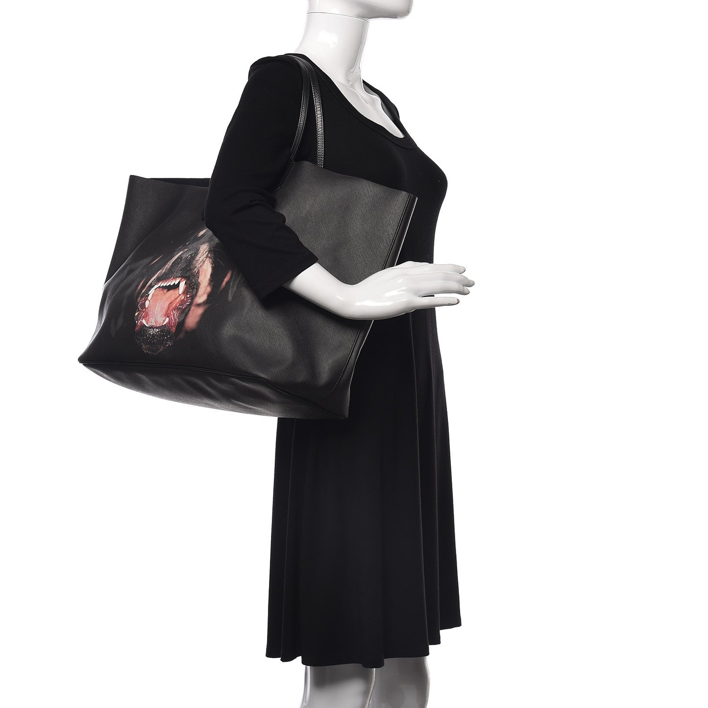 Textured Coated Canvas Rottweiler Pint Large Antigona Tote Black