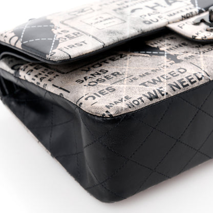 Chanel Metallic Lambskin Painted Feministe Newsprint Medium Double Flap So Black 13 of 15