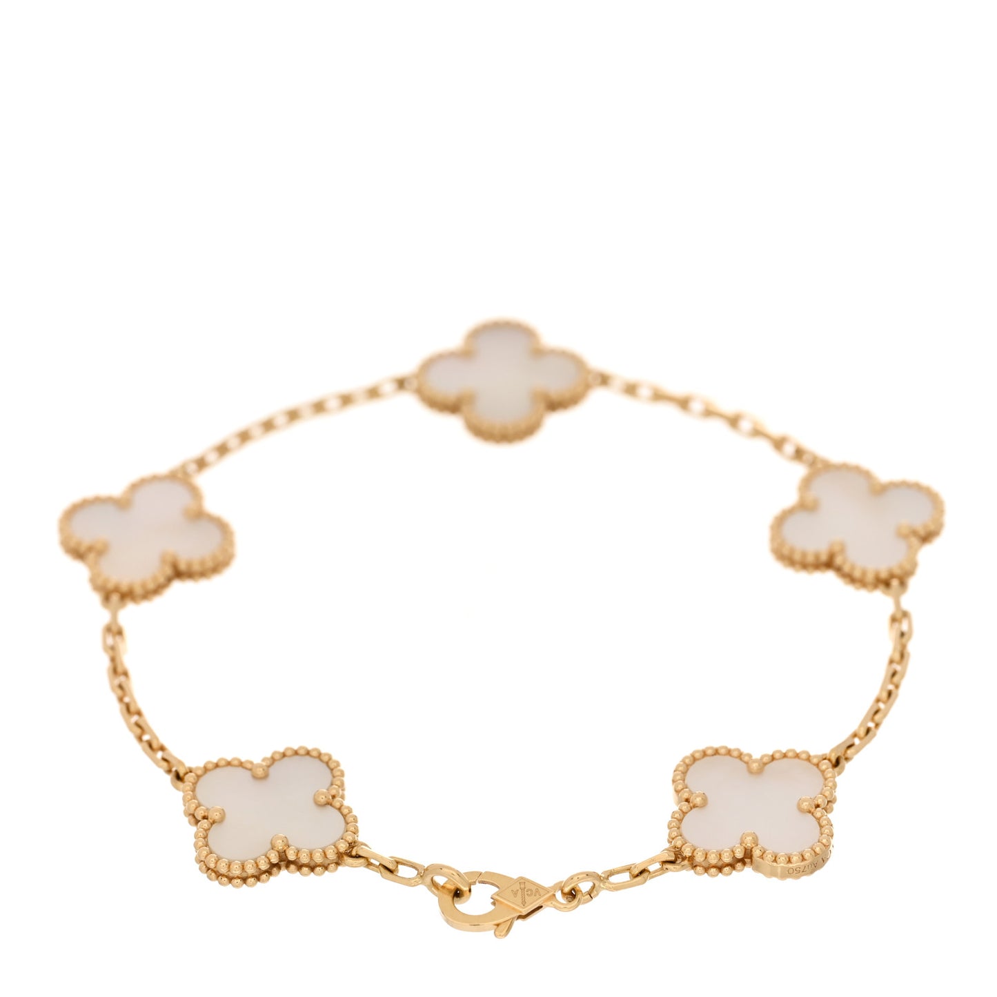 18K Yellow Gold Mother of Pearl 5 Motifs Vintage Alhambra Bracelet