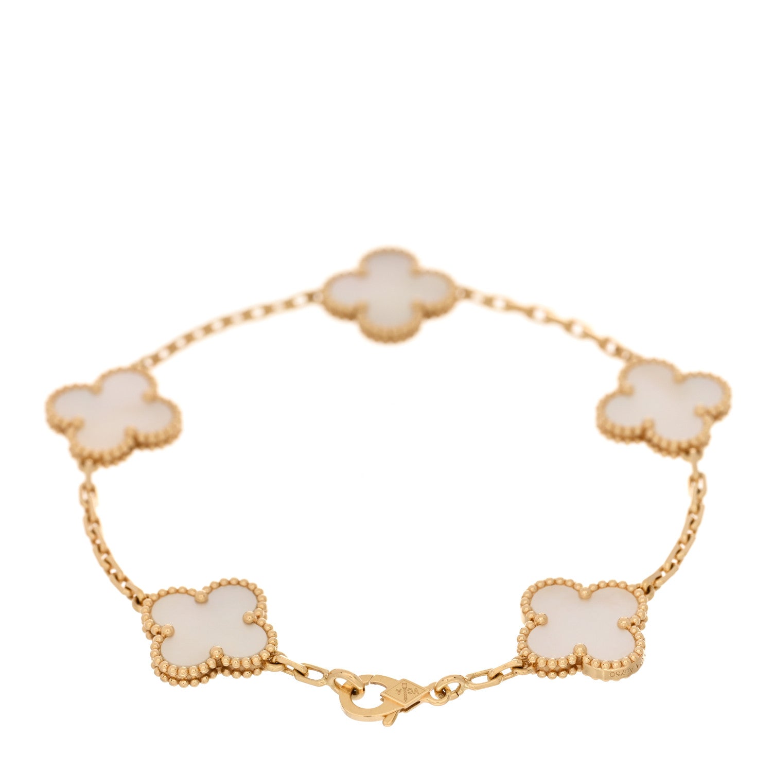 Van Cleef & Arpels 18K Yellow Gold Mother of Pearl 5 Motifs Vintage Alhambra Bracelet 2 of 4
