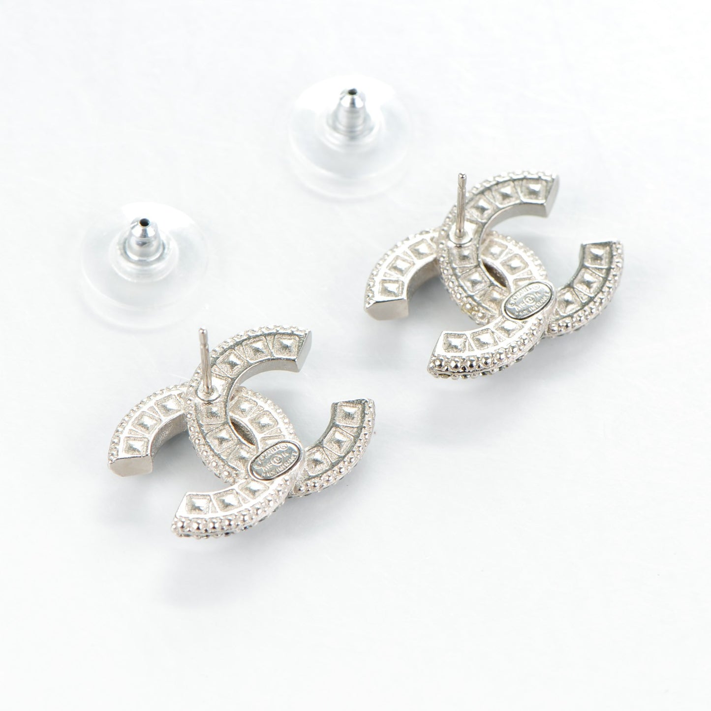 Baguette Crystal CC Earrings Silver Black
