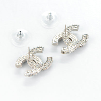 Chanel Baguette Crystal CC Earrings Silver Black 3 of 5