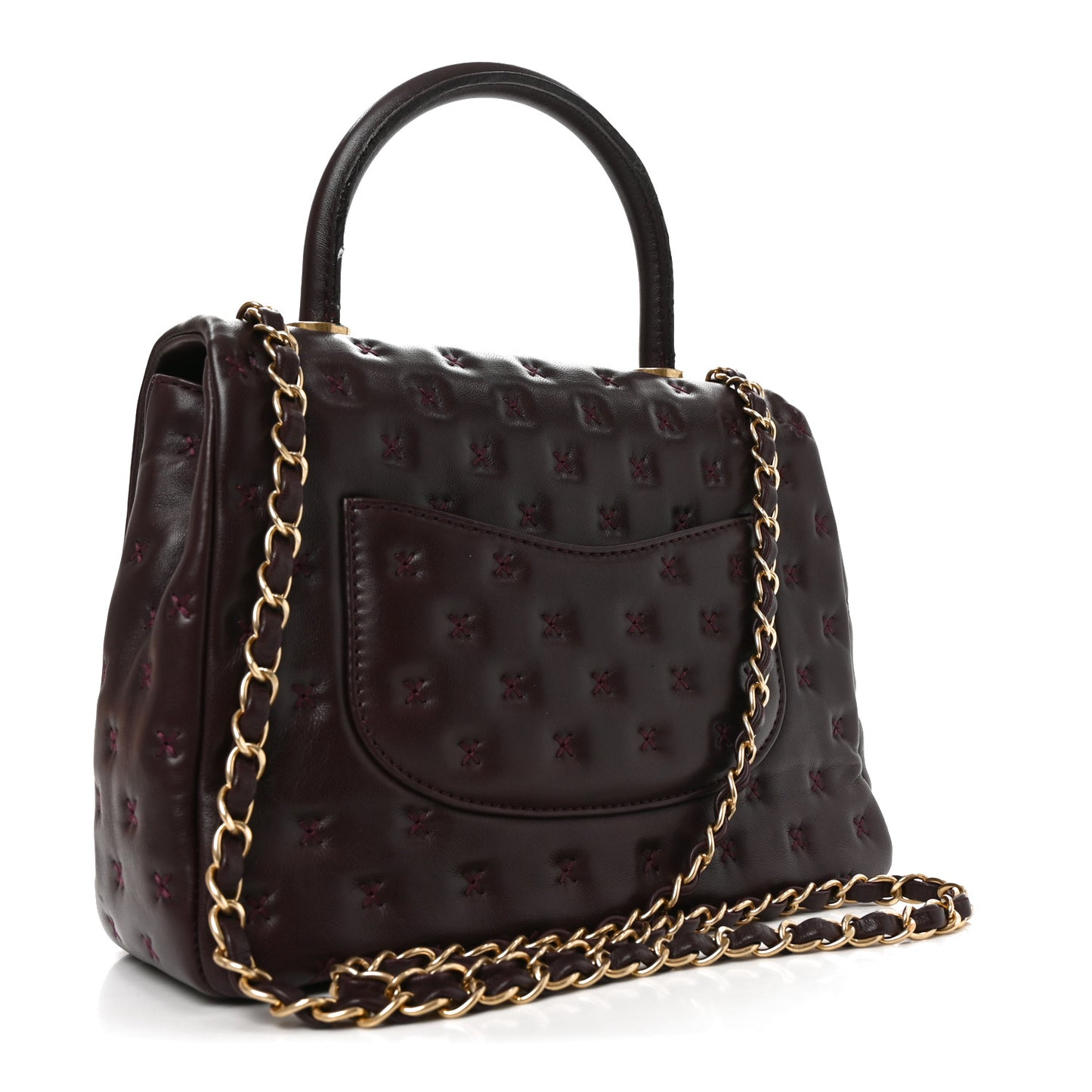 Lambskin Cross Stitch Small Coco Handle Flap Burgundy