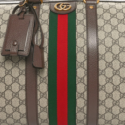 Gucci GG Supreme Monogram Textured Dollar Calfskin Web Medium Savoy Duffle Bag Beige Ebony New Acero 7 of 9