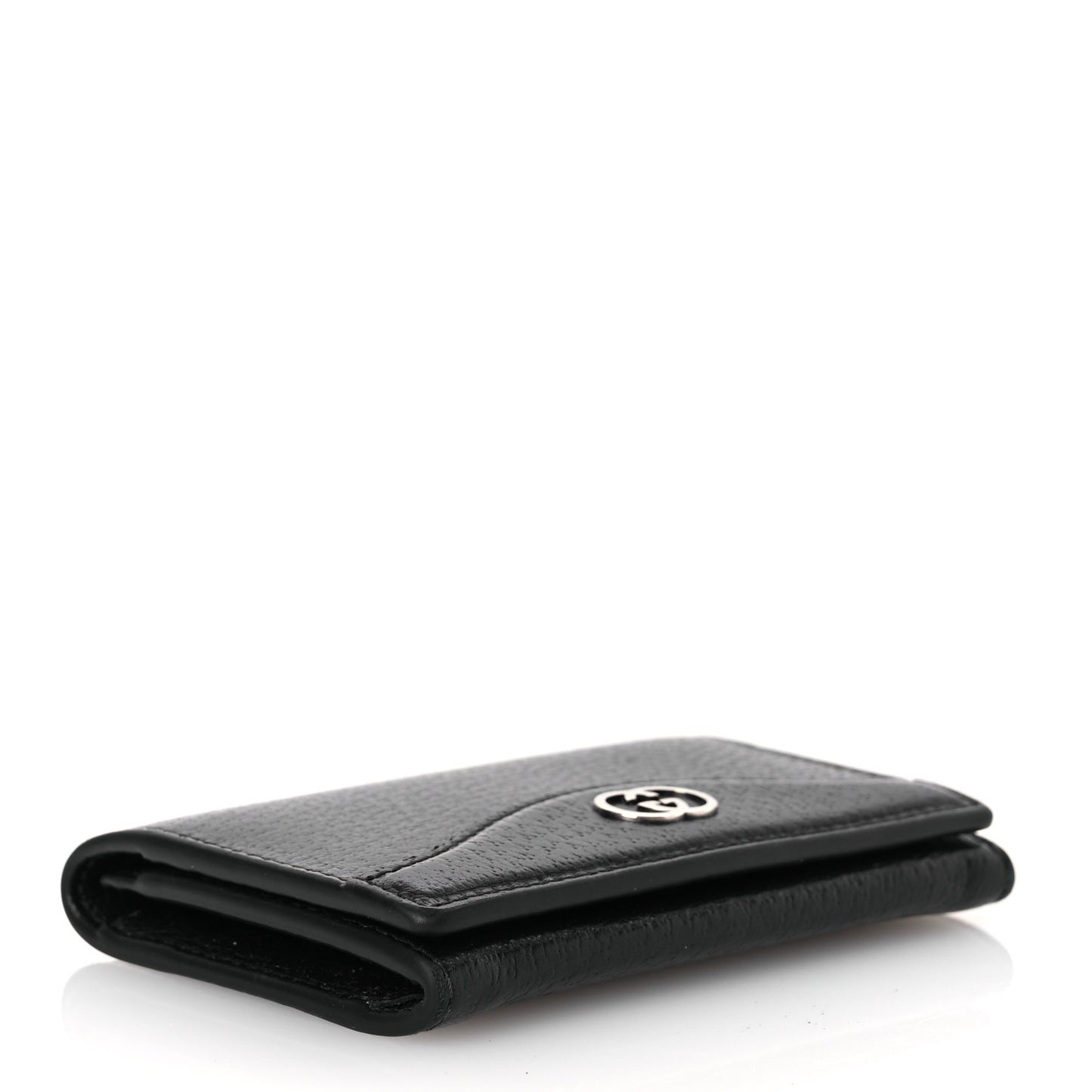 Textured Dollar Calfskin Interlocking G Card Case Black