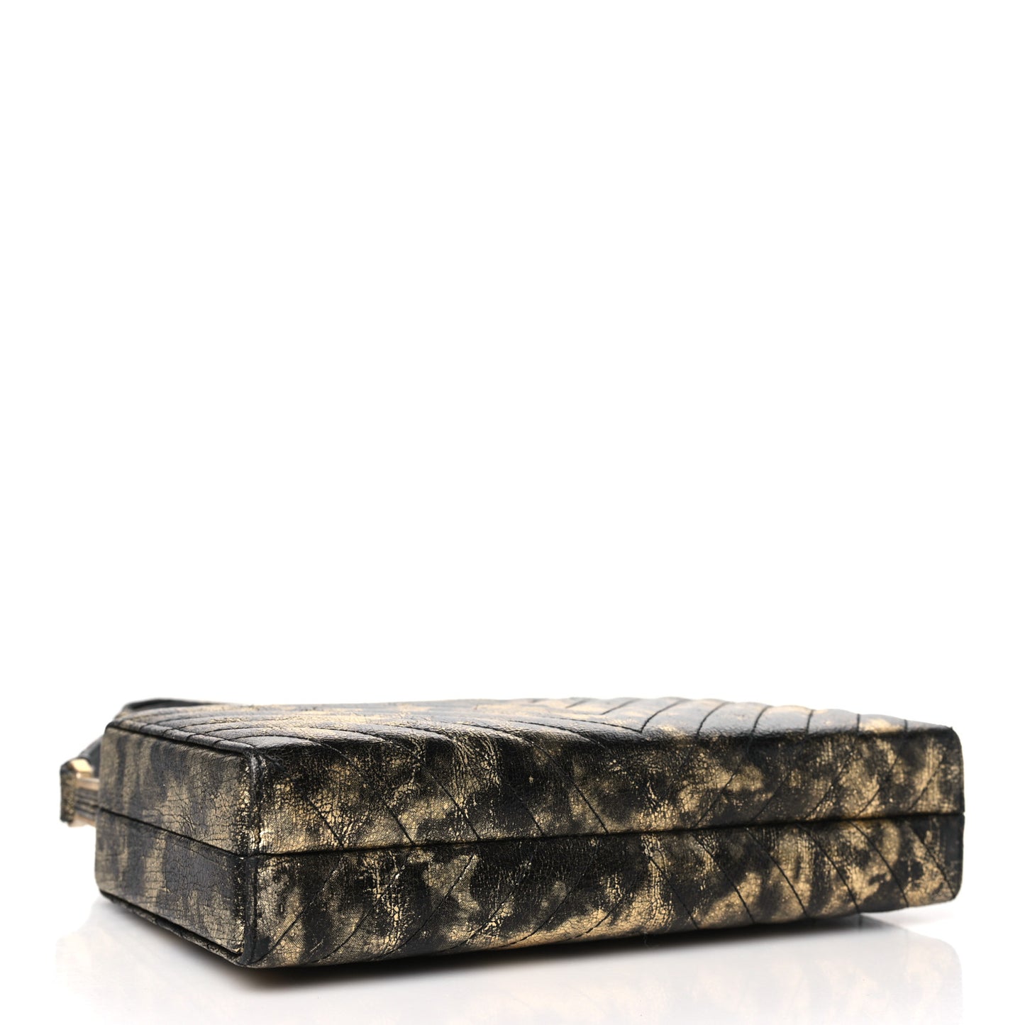 Metallic Crumpled Goatskin Chevron Quilted Reissue Clutch Bag Black Gold