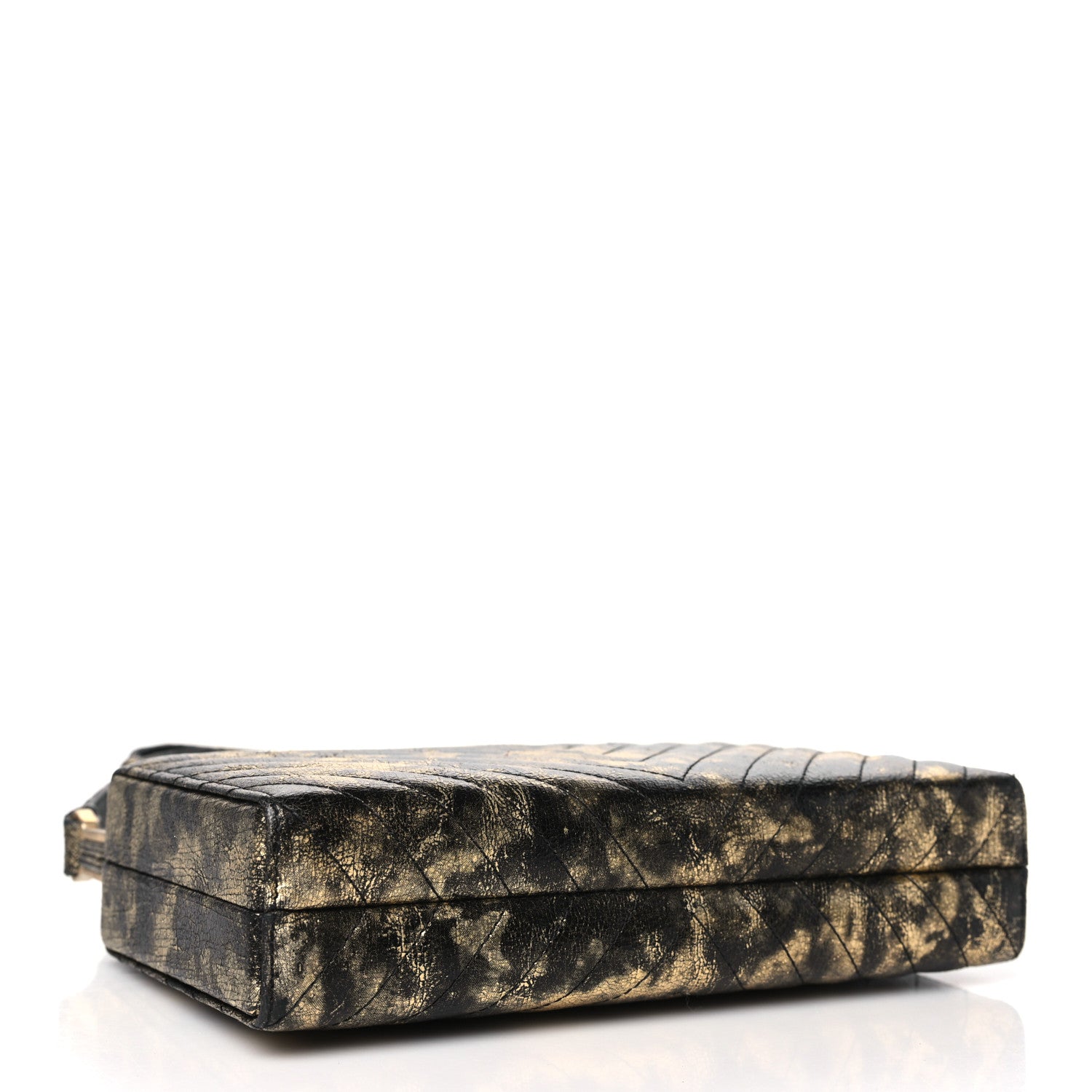 Chanel Metallic Crumpled Goatskin Chevron Quilted Reissue Clutch Bag Black Gold 4 of 11