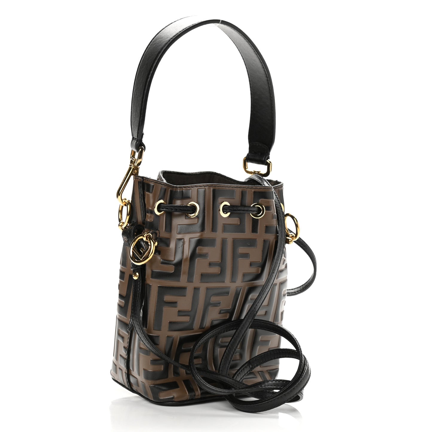 Vitello Liberty F is Fendi Bi-Color FF 1974 Embossed Mini Mon Tresor Bucket Bag Maya Black