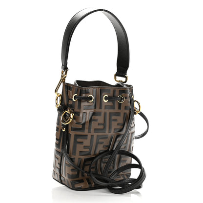 Fendi Vitello Liberty F is Fendi Bi-Color FF 1974 Embossed Mini Mon Tresor Bucket Bag Maya Black 3 of 14