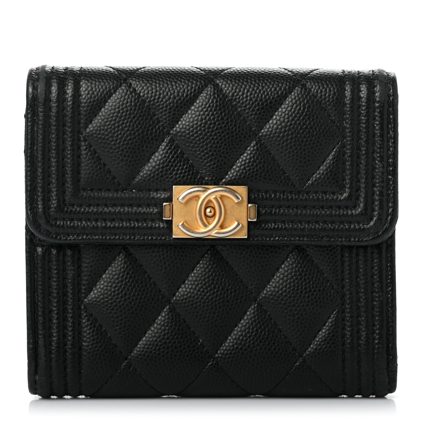 Caviar Quilted Compact Boy Wallet Black