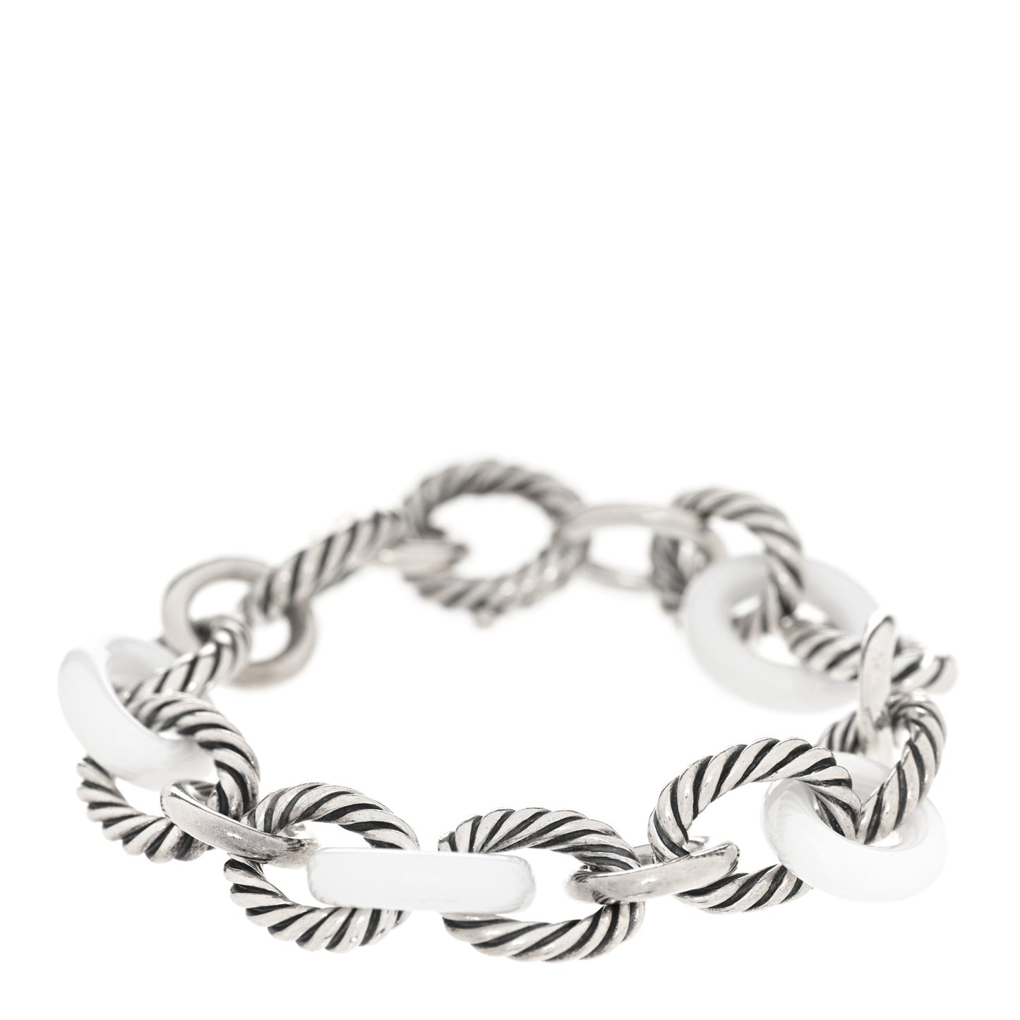 Sterling Silver Ceramic 13mm Large Oval Link Bracelet White