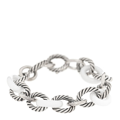 David Yurman Sterling Silver Ceramic 13mm Large Oval Link Bracelet White 1 of 3
