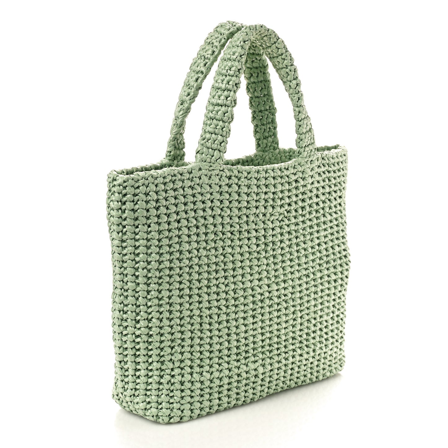 Yarn Raffia Effect Crochet Small Logo Tote Acqua