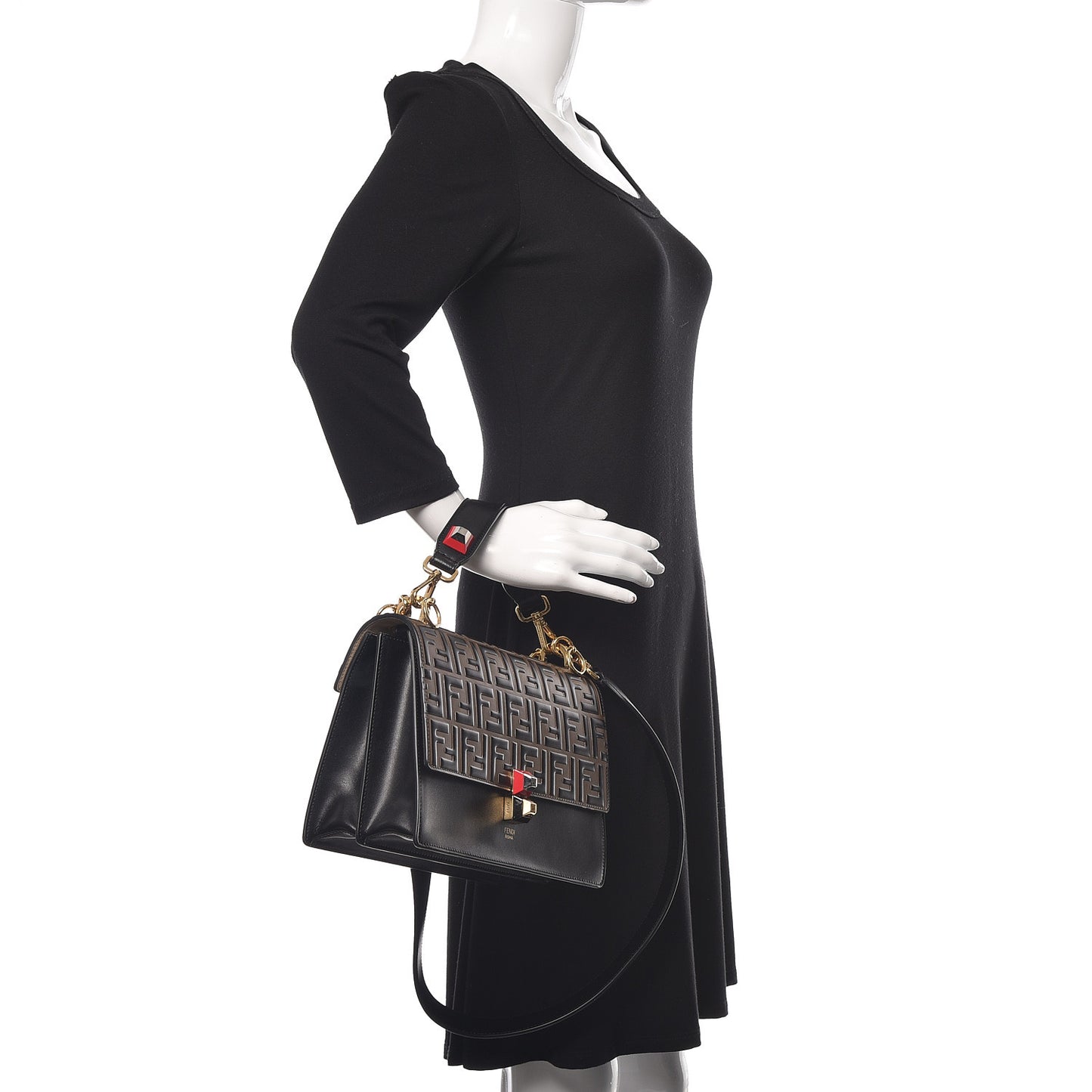 Vitello Liberty Bi-Color FF 1974 Embossed Kan I Shoulder Bag Black Maya