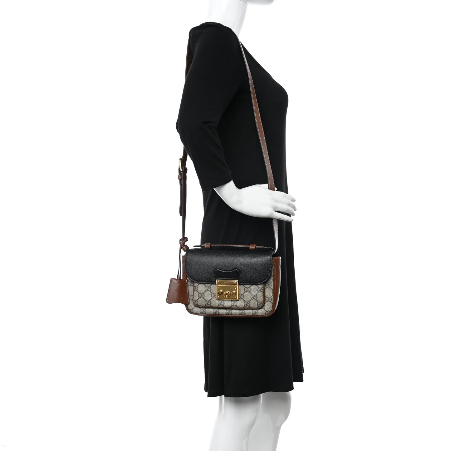 GG Supreme Monogram New Sakai Lux Calfskin Mini Padlock Flap Pocket Shoulder Bag Beige Ebony Black Cuir