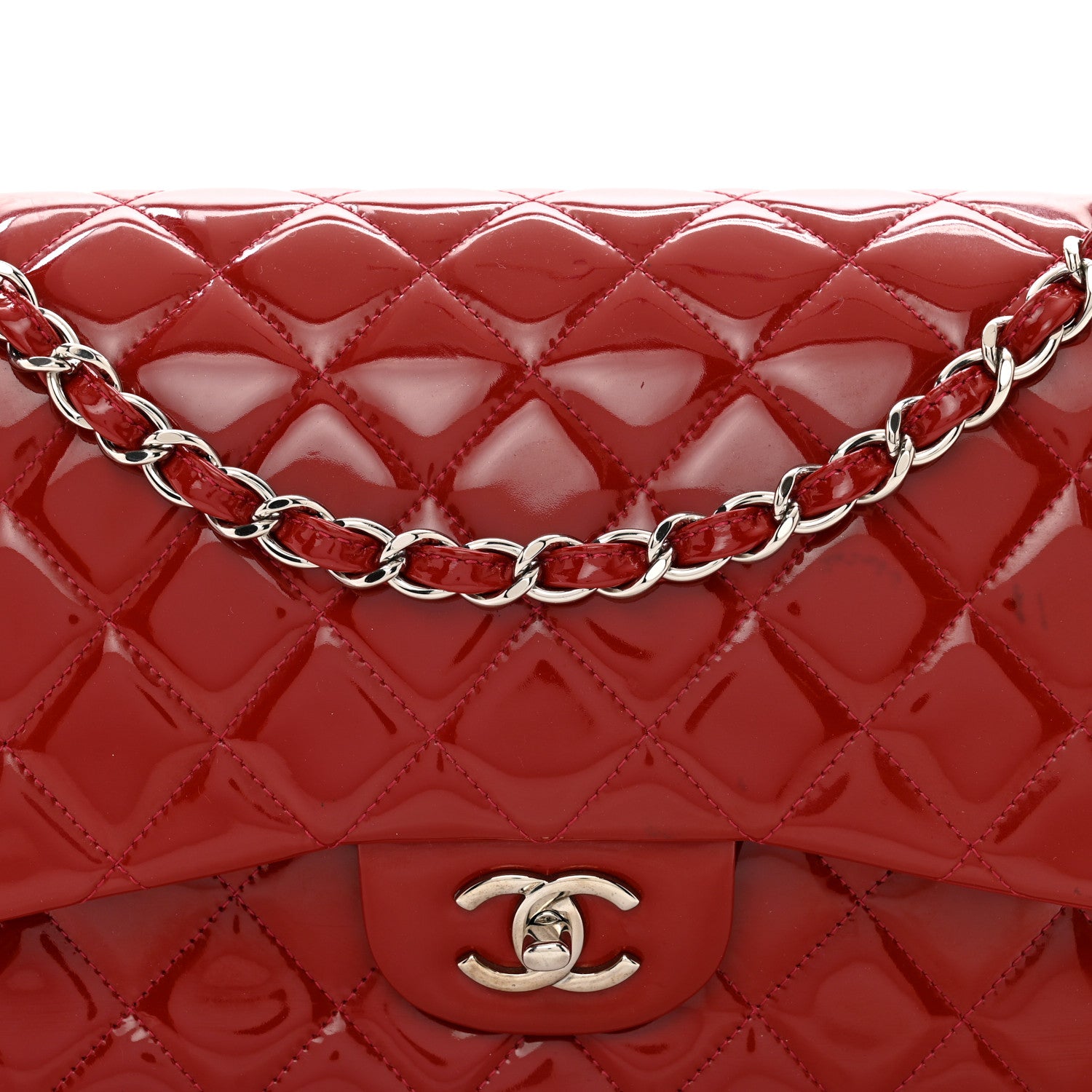 Chanel Patent Quilted Jumbo Double Flap Red 5 of 14