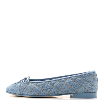 Chanel Denim Quilted CC Cap Toe Ballerina Flats 36.5 Light Blue 1 of 10