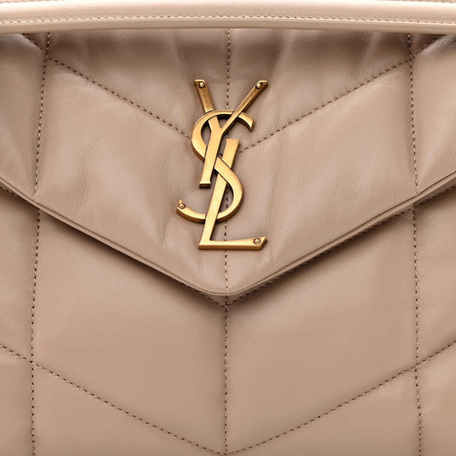 Saint Laurent Lambskin Quilted Small Loulou Puffer Monogram Chain Satchel Dark Beige 8 of 10