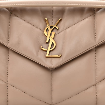 Saint Laurent Lambskin Quilted Small Loulou Puffer Monogram Chain Satchel Dark Beige 8 of 10