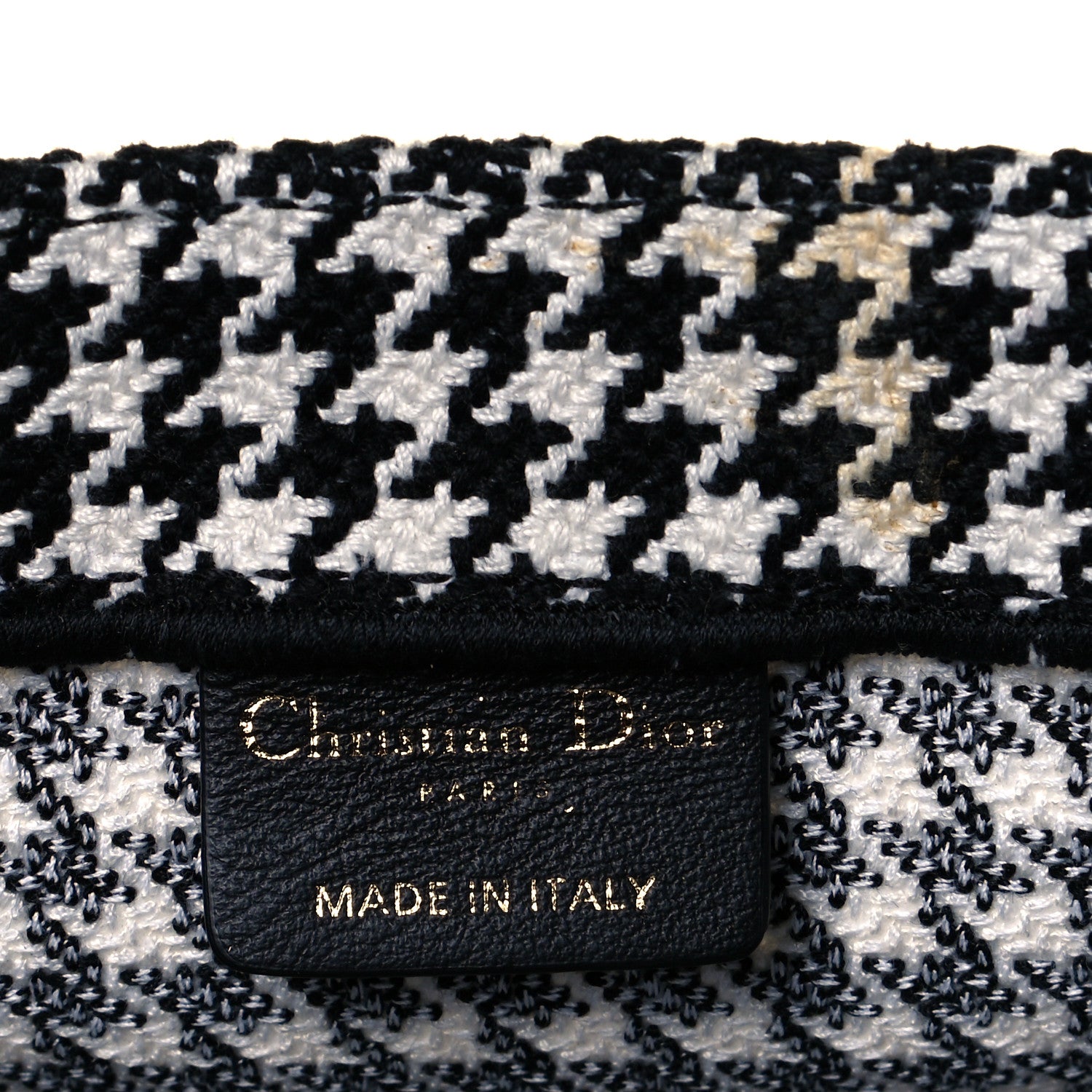 Christian Dior Canvas Houndstooth Embroidered Medium Book Tote Black White 6 of 8