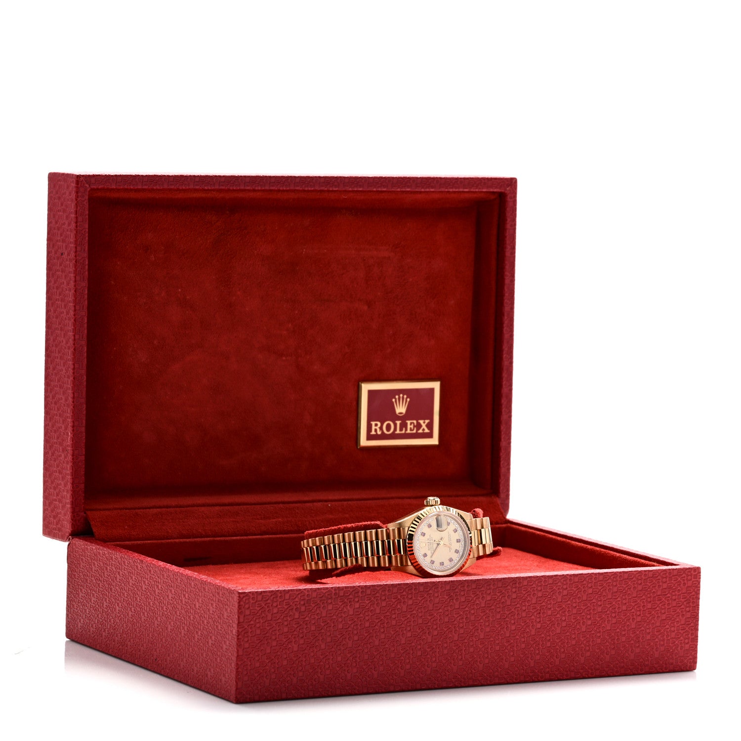 Rolex 18K Yellow Gold Diamond Ruby 26mm Datejust President Watch Champagne 69178 5 of 5