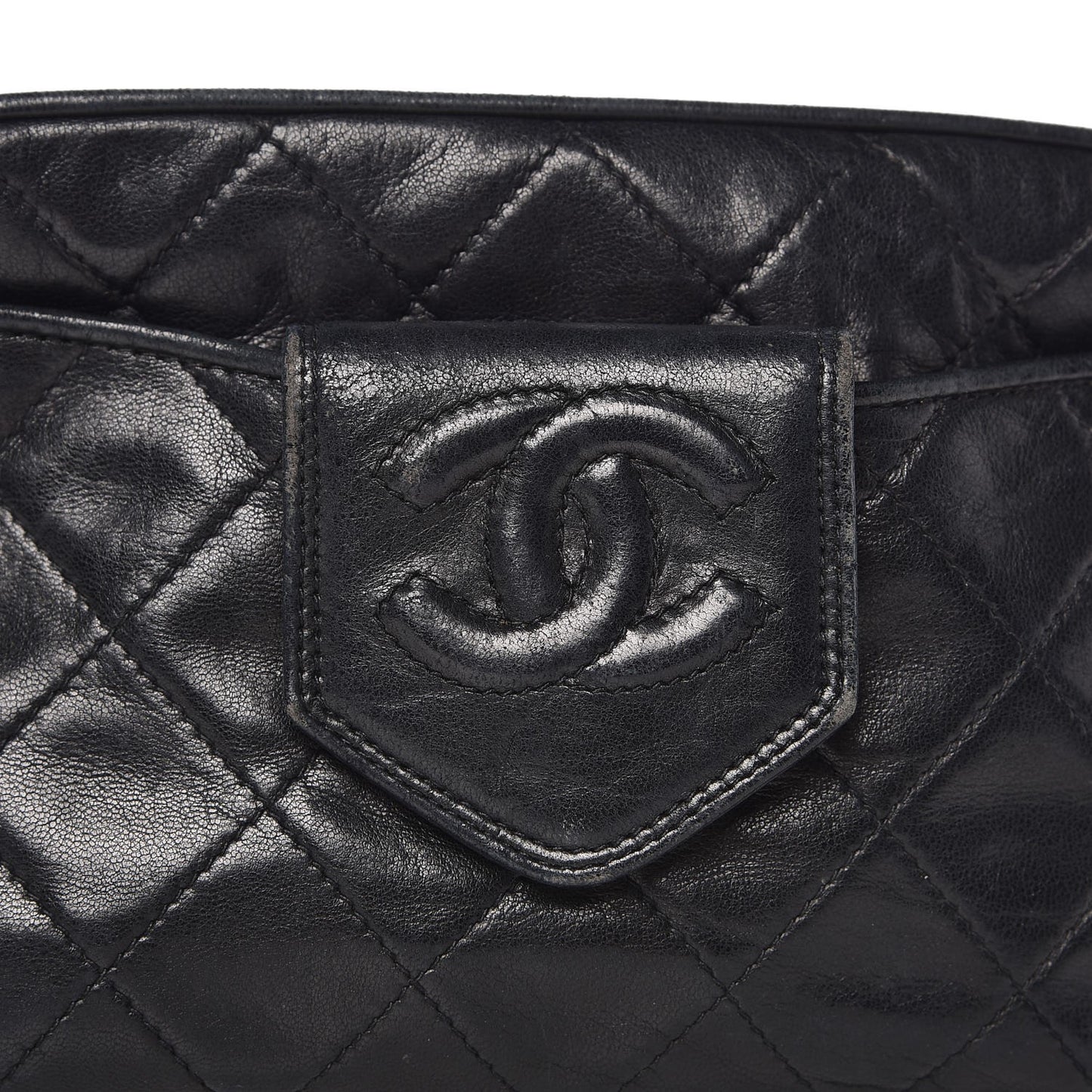 Lambskin Quilted CC Tassel Camera Case Black