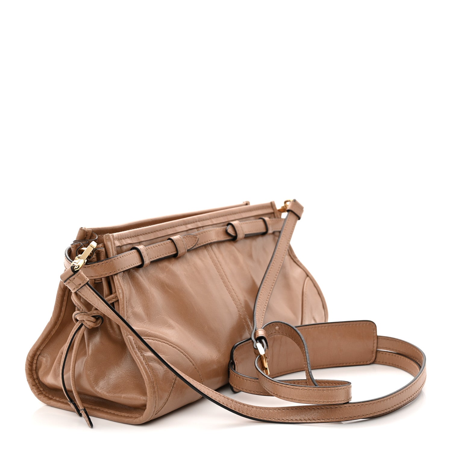 Prada Glossy Calfskin Triangle Small Bonnie Shoulder Bag Cameo 2 of 10