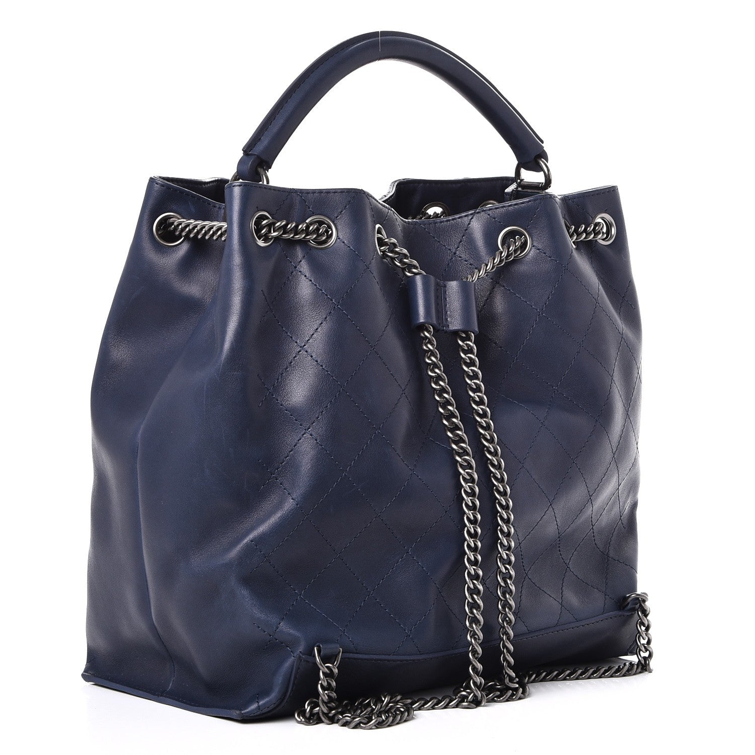 Chanel Calfskin Stitched Large Urban Luxury Drawstring Backpack Navy Blue 3 of 11