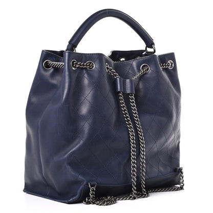 Chanel Calfskin Stitched Large Urban Luxury Drawstring Backpack Navy Blue 3 of 11