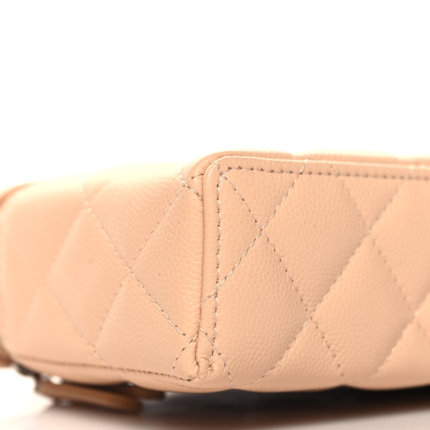 Chanel Caviar Quilted Ridged CC Top Handle Slim Vanity Case With Chain Beige 9 of 10