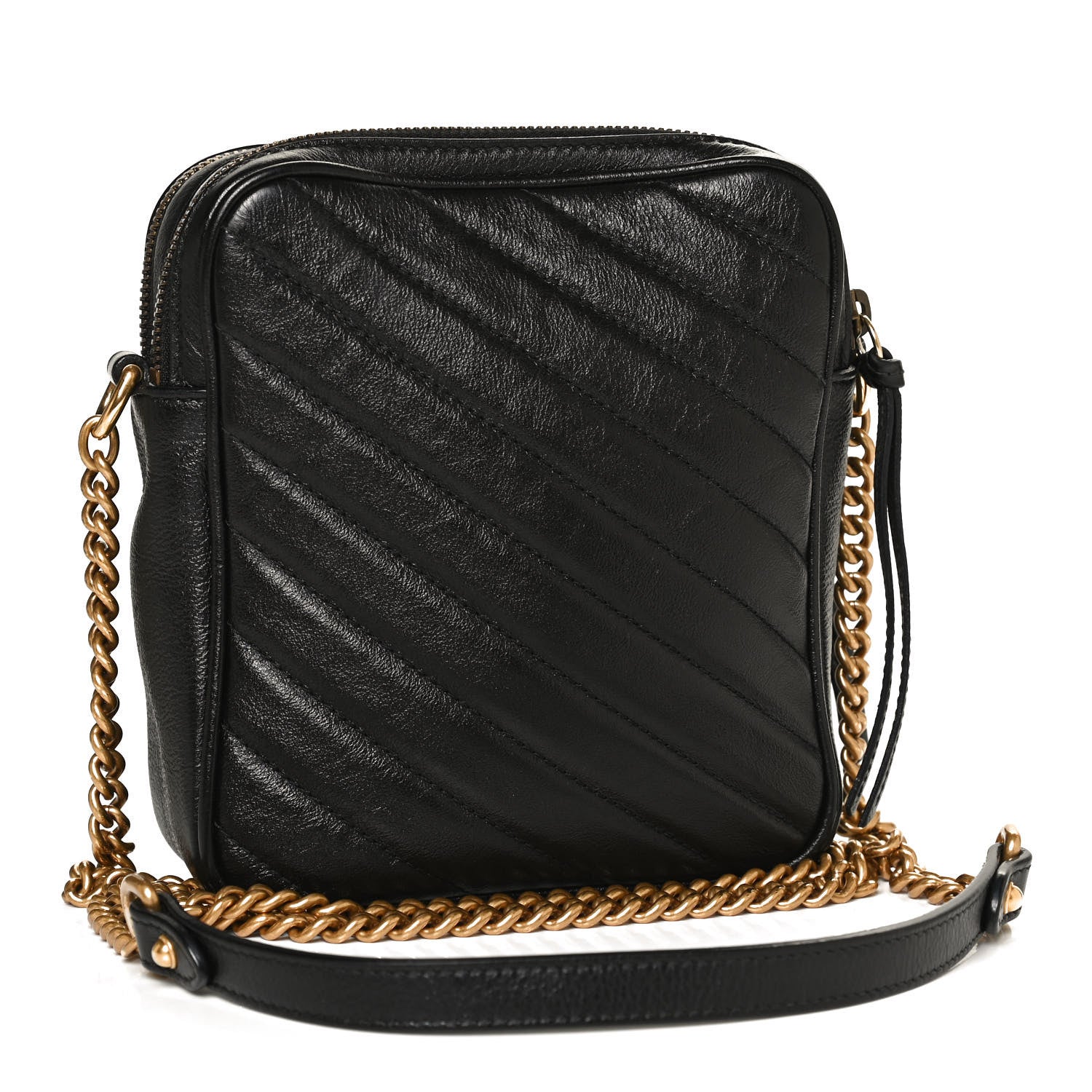 Gucci Azalea Calfskin Matelasse Diagonal Tall GG Marmont Crossbody Bag Black 3 of 12