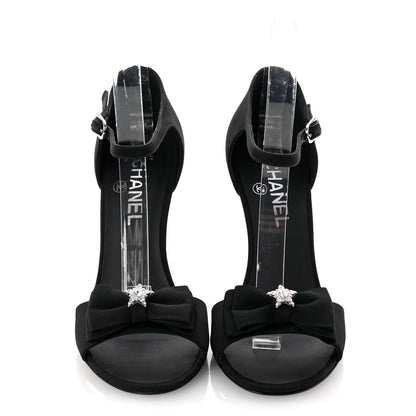Chanel Crepe Grosgrain Crystal Bow Open Toe Sandals 37 Black 3 of 10