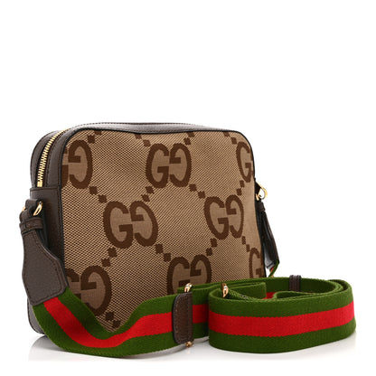 Gucci Monogram Jumbo GG Textured Dollar Calfskin Web Messenger Shoulder Bag Camel Ebony New Acero 3 of 11