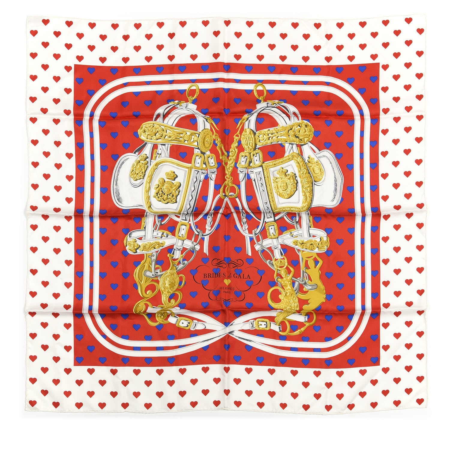 Hermes Silk Brides De Gala Love Scarf 90 Rouge Vif Marine White 1 of 4