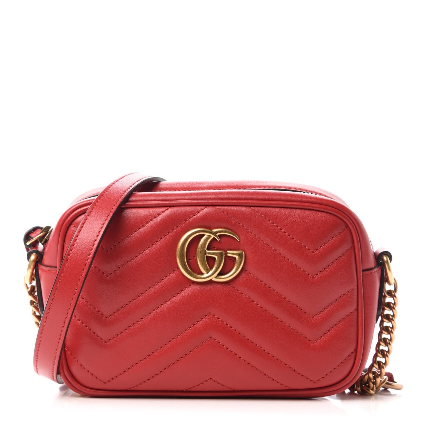 Calfskin Matelasse Mini GG Marmont Chain Shoulder Bag Hibiscus Red