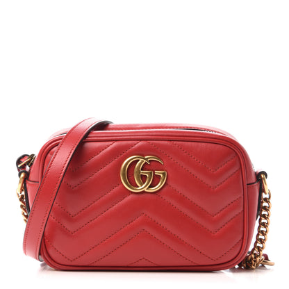 Gucci Calfskin Matelasse Mini GG Marmont Chain Shoulder Bag Hibiscus Red 1 of 10