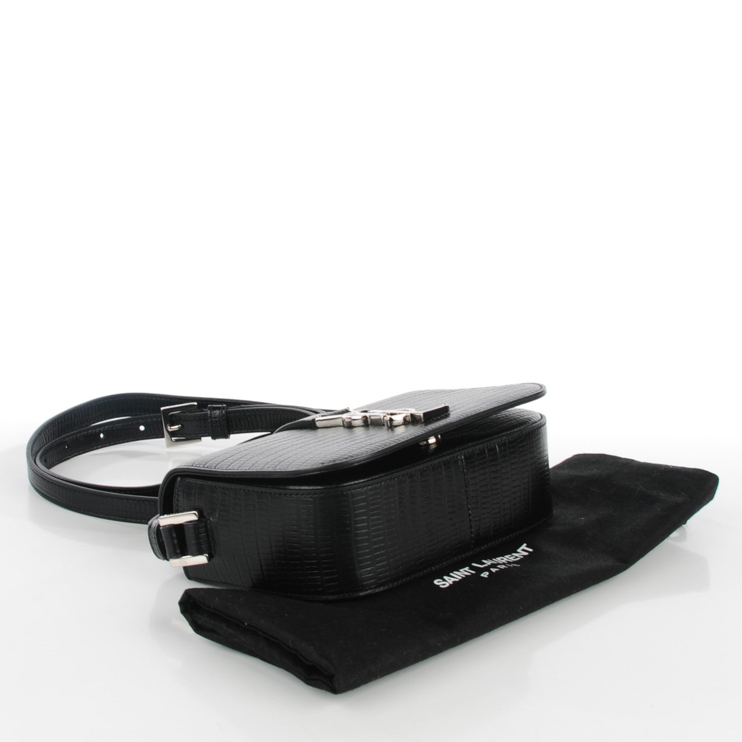 Saint Laurent Lizard Calfskin Embossed Small Classic Monogram Universite Bag Black 4 of 8