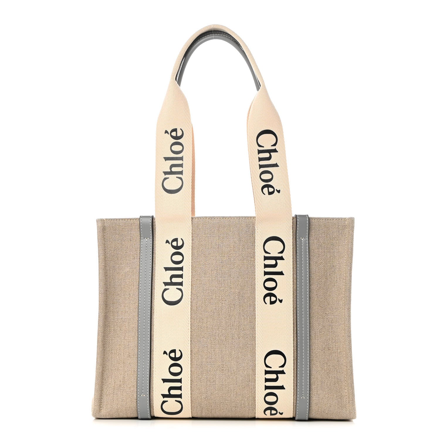Chloe Linen Calfskin Medium Woody Ribbon Tote White Light Blue 1 of 12