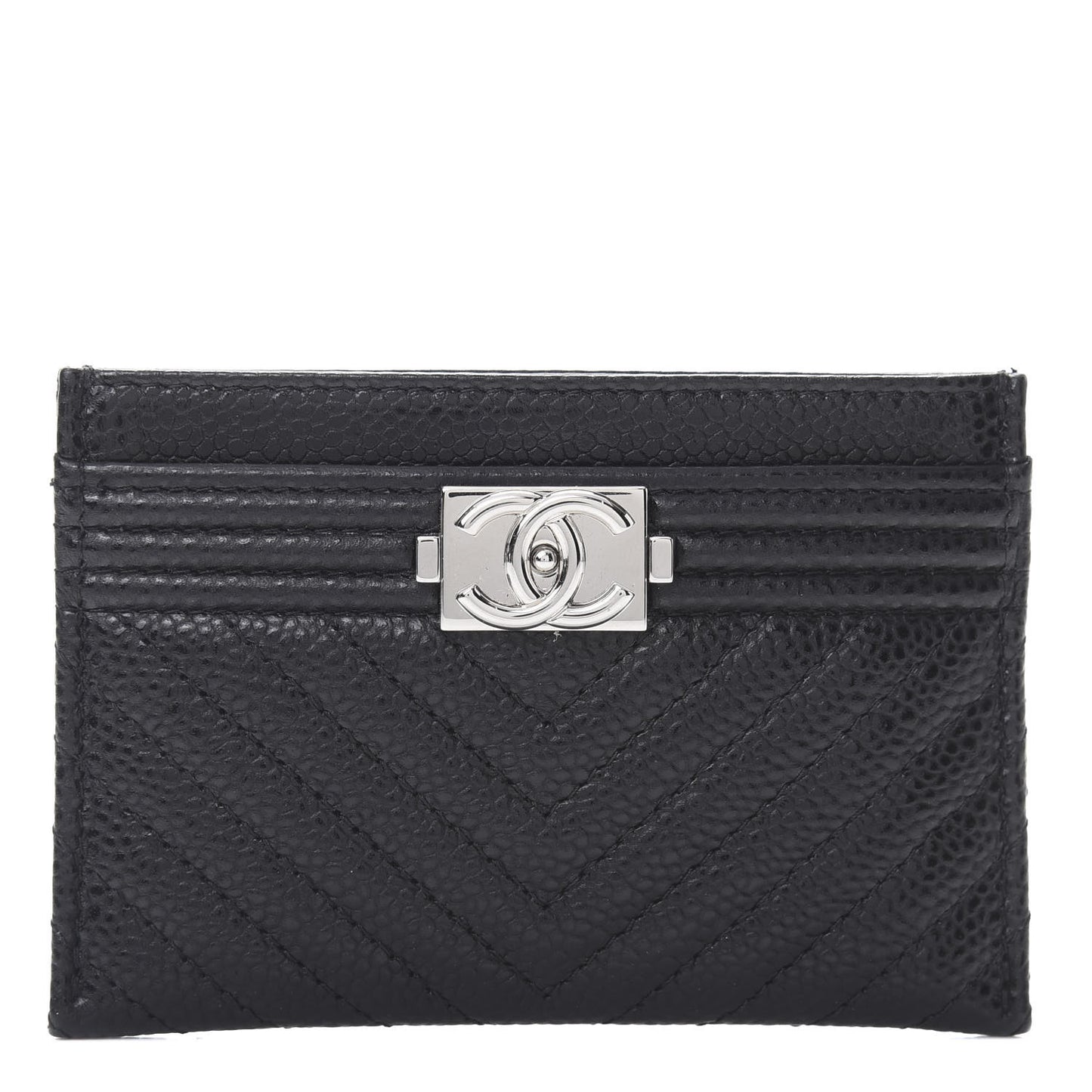 Caviar Chevron Quilted Boy Card Holder Black