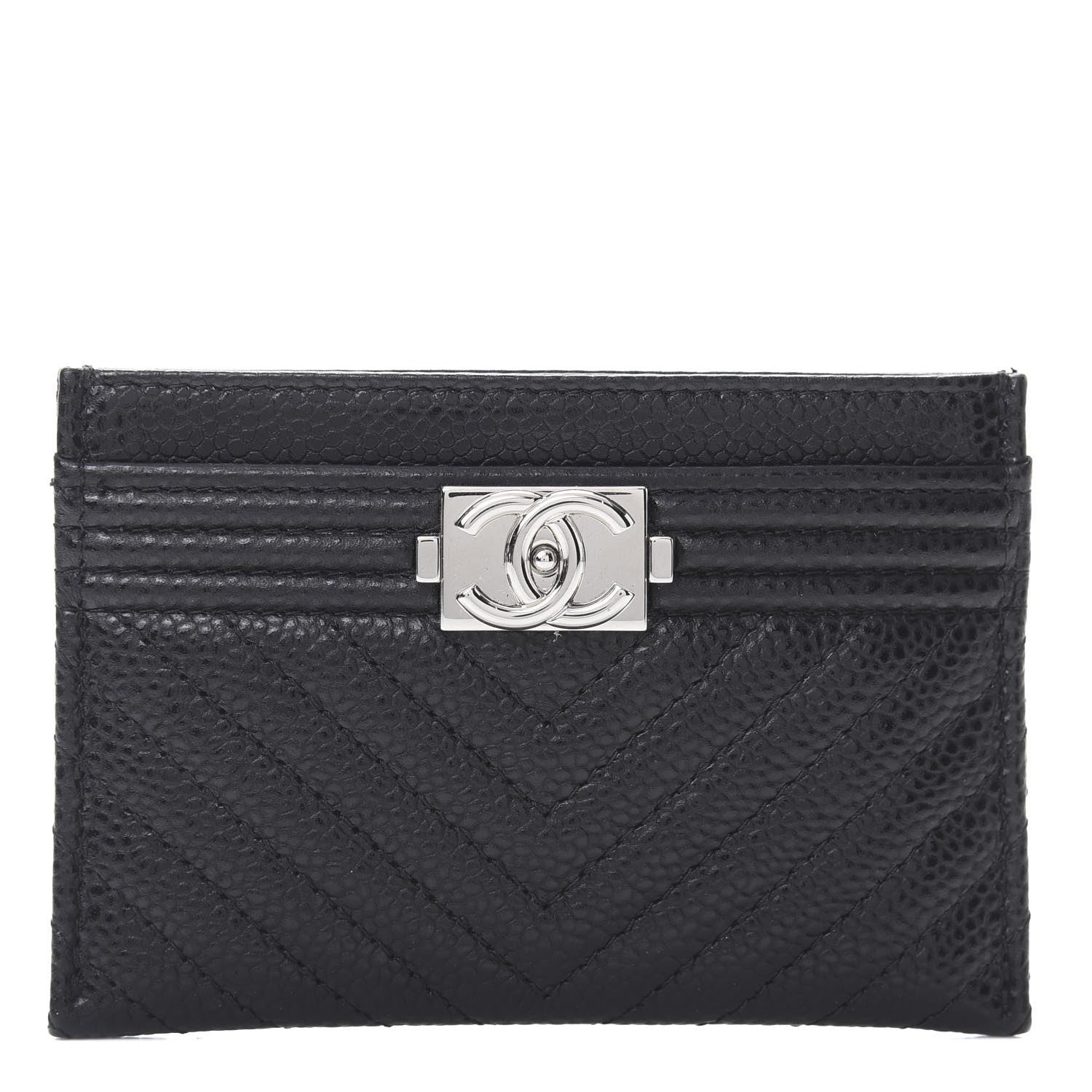 Chanel Caviar Chevron Quilted Boy Card Holder Black 1 of 9