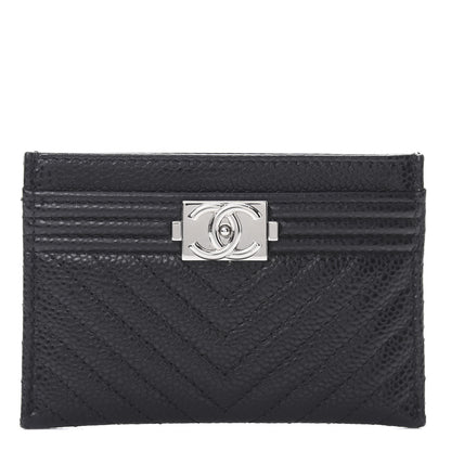 Chanel Caviar Chevron Quilted Boy Card Holder Black 1 of 9