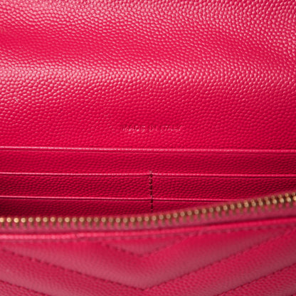 Saint Laurent Grain De Poudre Matelasse Chevron Monogram Envelope Chain Wallet Bubblegum 6 of 13