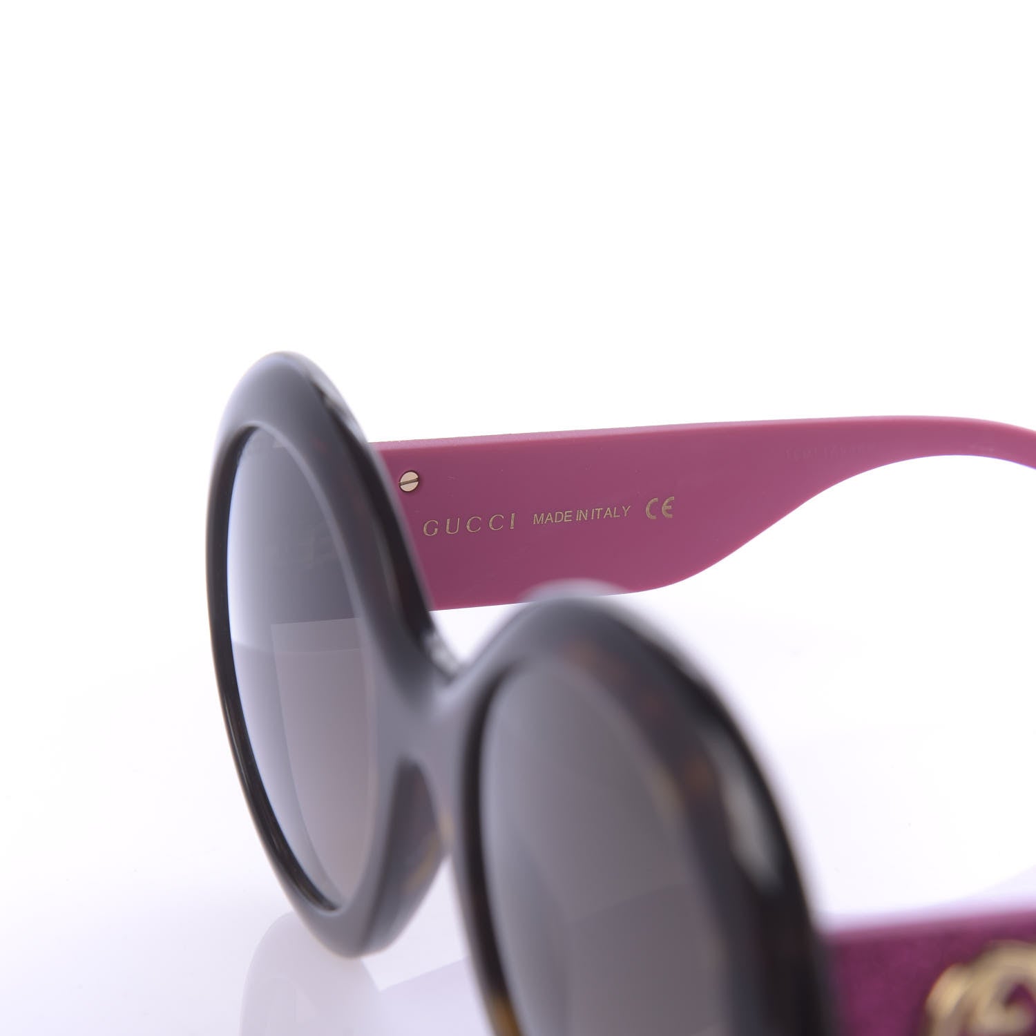 Gucci Acetate Round GG0101S Glitter Sunglasses Havana Pink 6 of 7