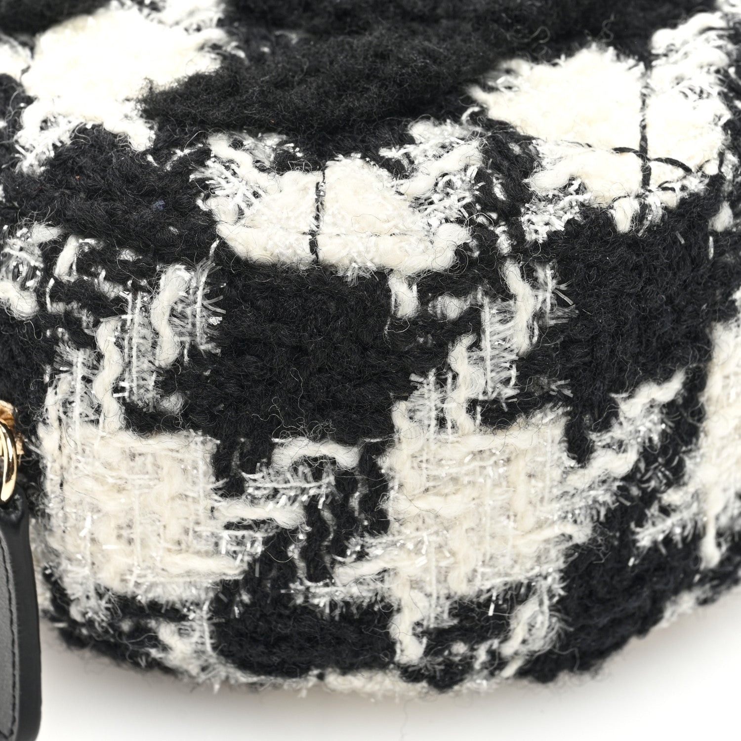 Chanel Wool Tweed Lambskin Quilted Round Clutch With Chain and Coin Purse Black White 11 of 12