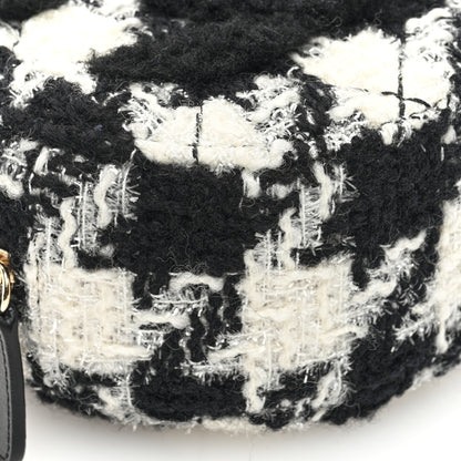 Chanel Wool Tweed Lambskin Quilted Round Clutch With Chain and Coin Purse Black White 11 of 12