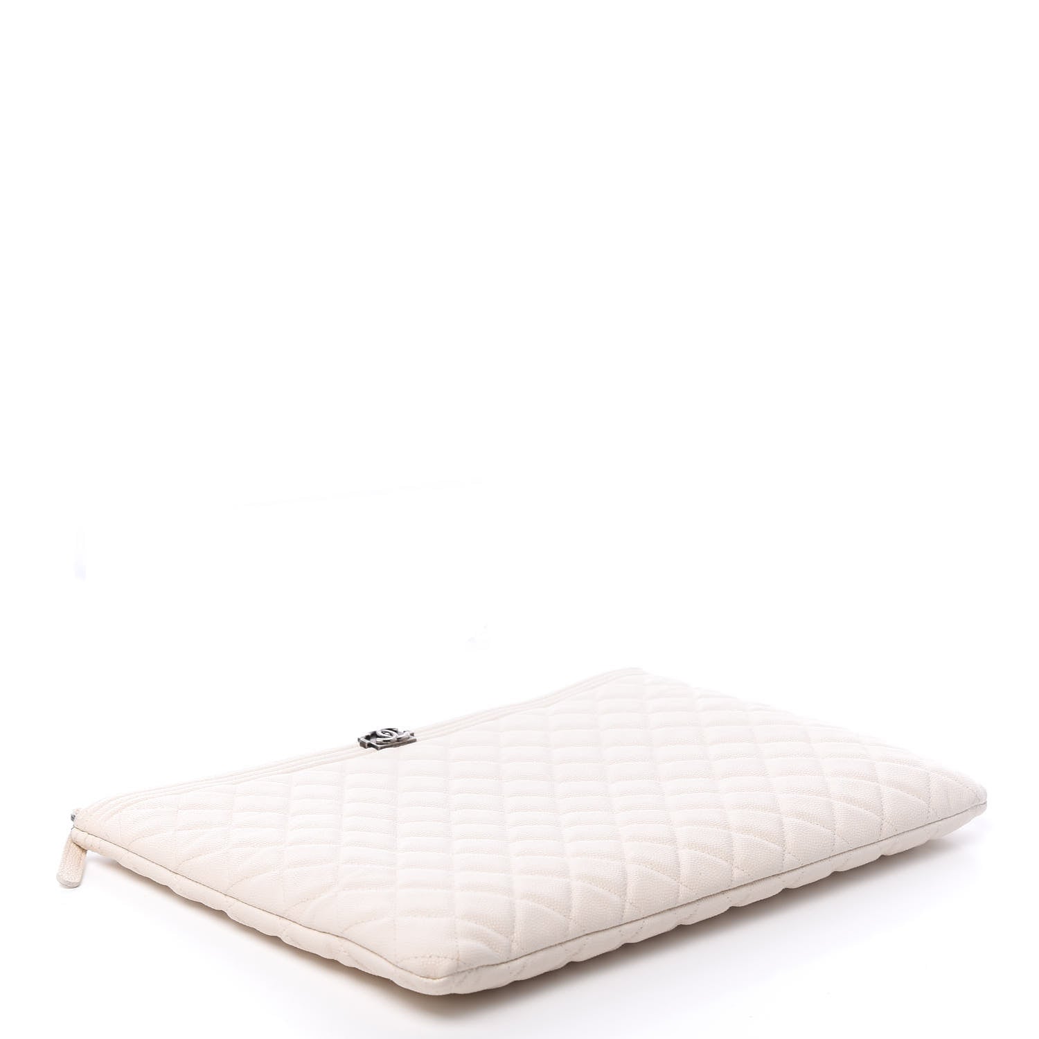 Chanel Caviar Quilted Large Boy Cosmetic Case White 3 of 10