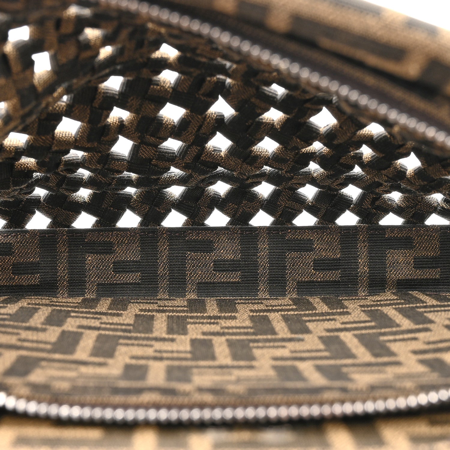 Fendi Fabric Jacquard FF 1974 Woven Knotted Mini Peekaboo I SEE U Satchel Tobacco Moro 6 of 13