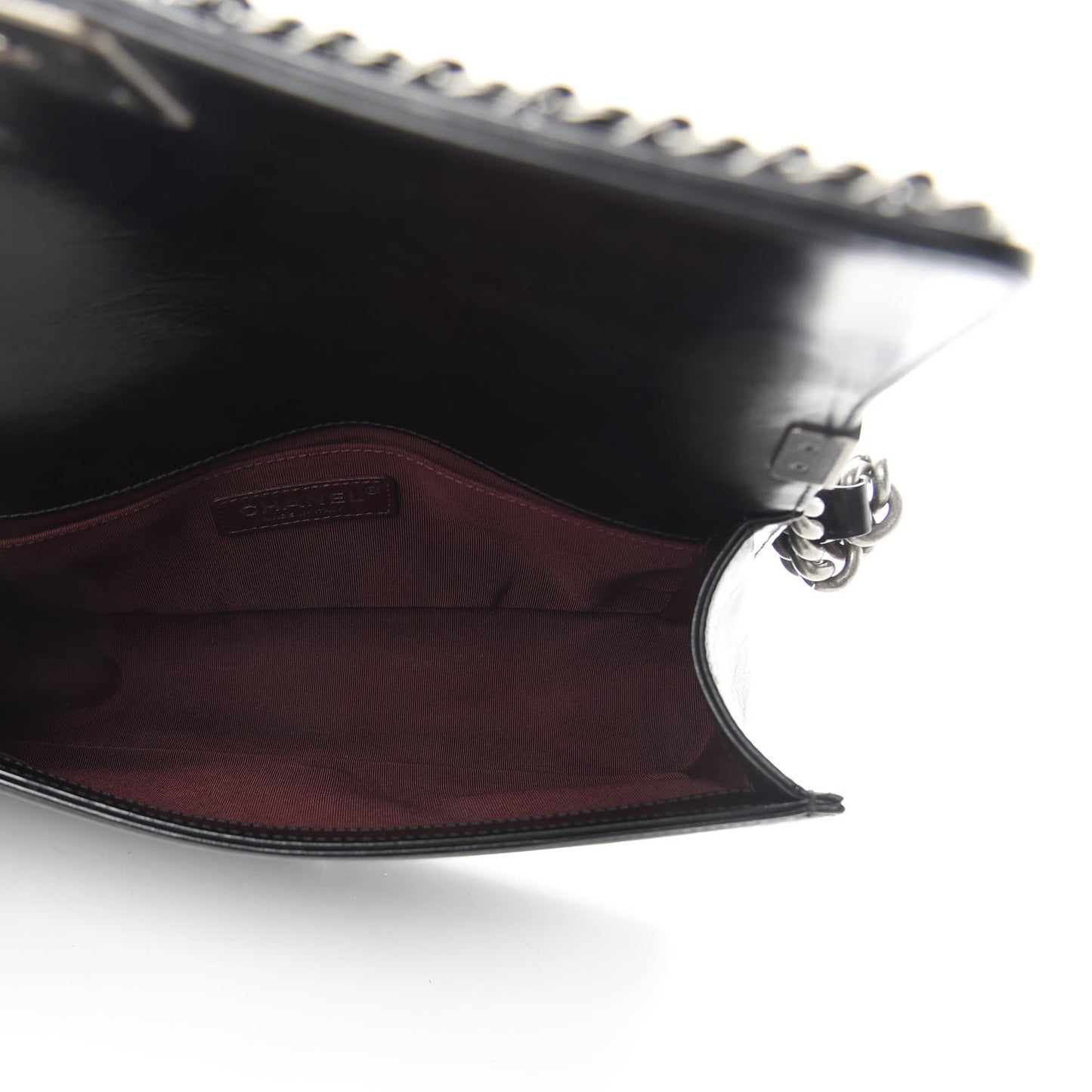 Glazed Calfskin Quilted Medium Boy Chained Flap Black